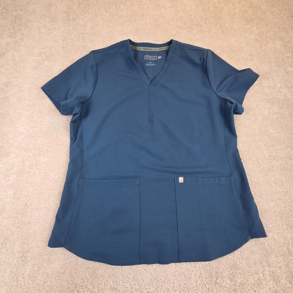 Fabletics Method Scrub Top Womens M Teal V Neck 2 Pocket Nursing Vet Dental Work